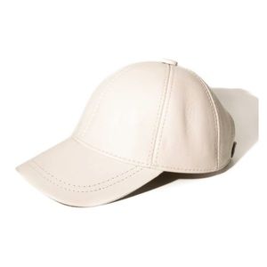 Genuine Leather Unisex Baseball Cap - Adjustable Dad Hat (Warm White)